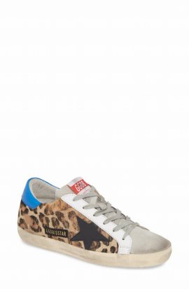 Superstar Leopard-print Low-top Calf-hair Trainers In Beige,blue