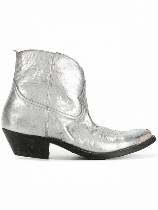 Gold And Silver Metallic Young Leather Cowboy Boots