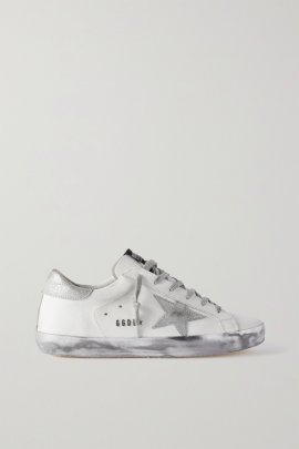 Superstar Distressed Leather Sneakers In White