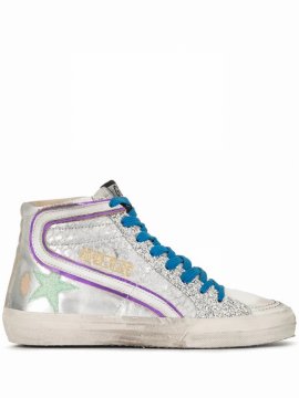 Glitter High-top Sneakers In Silver