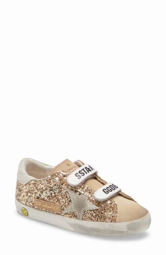 Kids' Girl's Old School Glitter Suede Grip-strap Sneakers, Baby/toddlers In Gold/cappuccino