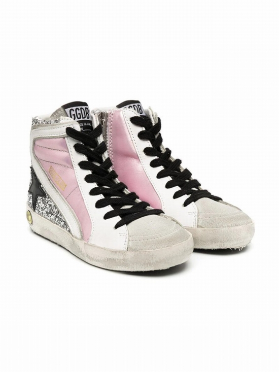 Kids' Slide Glitter Leather High-top Sneakers In Salmon Pink