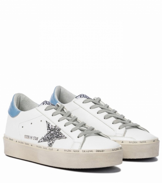 Hi Star Distressed Glittered Leather Sneakers In White