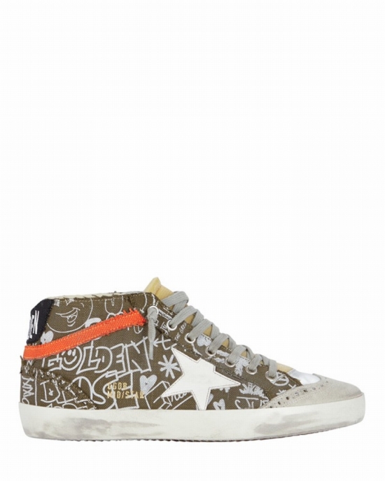 Mid Star Lettering Print High-top Sneakers In Olive