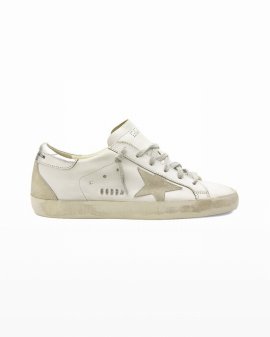 Superstar Mixed Leather Sneakers In White Ice Silver