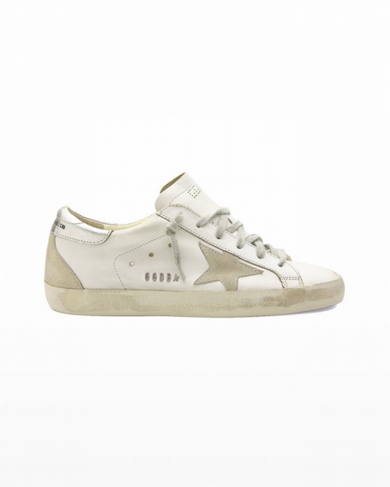 Superstar Mixed Leather Sneakers In White Ice Silver