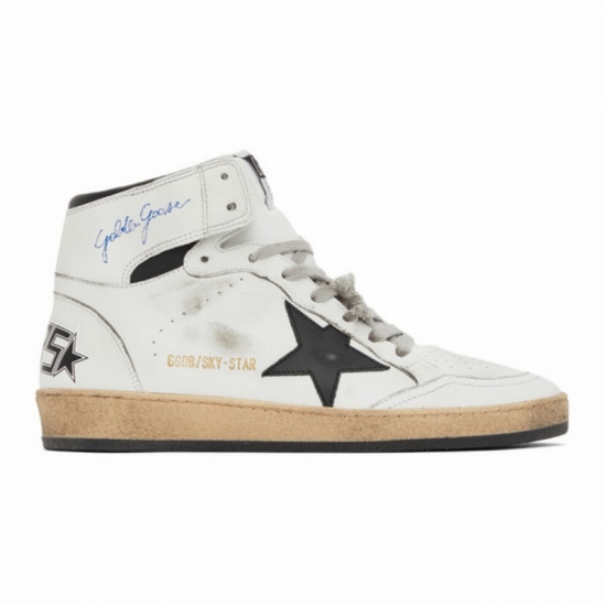 Sky-star Distressed Printed Leather High-top Sneakers In White/black