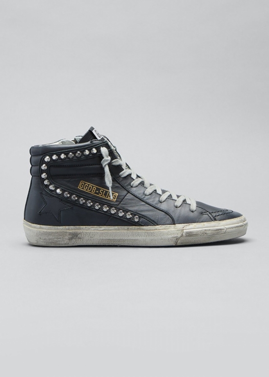 Slide Mid-top Leather Stud Sneakers In Black