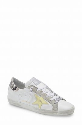 Super-star Low Top Sneaker In White Leather/ Pale Yellow