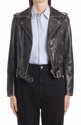 Distressed-effect Leather Biker Jacket In Black