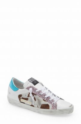 Super-star Genuine Calf Hair Sneaker In White Leather Cow Ponyskin