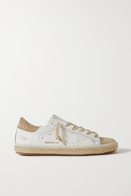 Superstar Distressed Suede-trimmed Leather Espadrille Sneakers In White