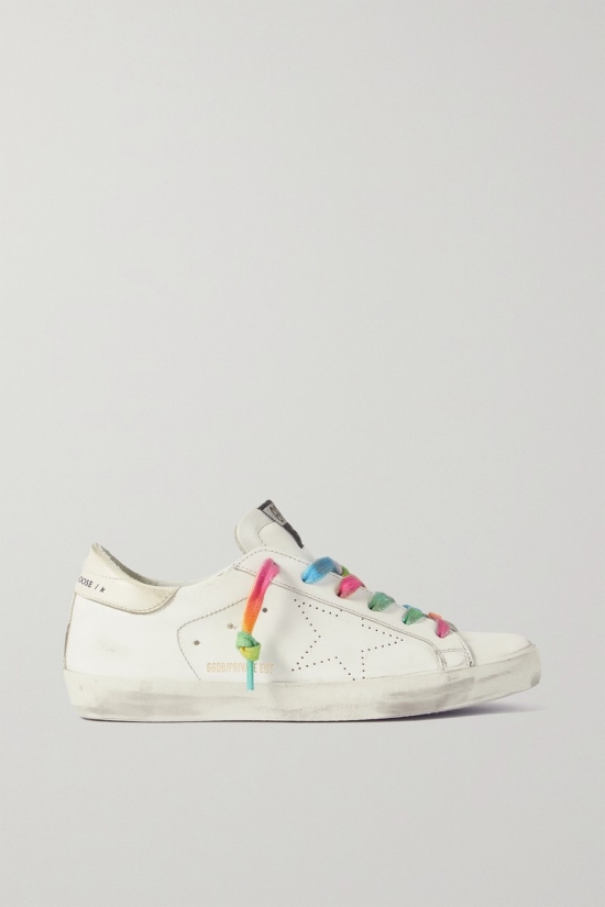 Superstar Perforated Distressed Leather Sneakers In White