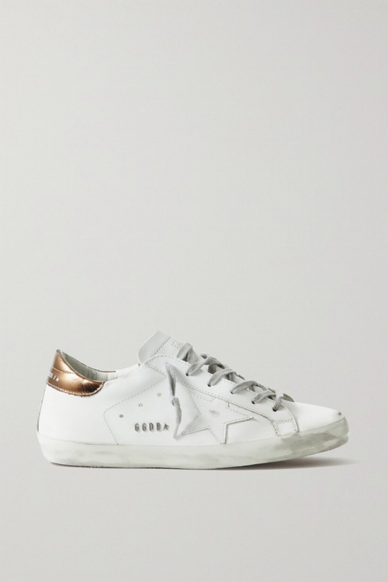 Superstar Distressed Metallic Leather Sneakers In White