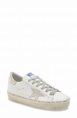 Hi Star Platform Sneaker In White Leather/ Gold Laminated