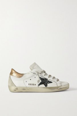 Superstar Distressed Suede-trimmed Printed Leather Sneakers In White