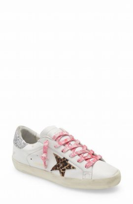 Super-star Low Top Sneaker In White/ Beige Brown Leo/ Silver