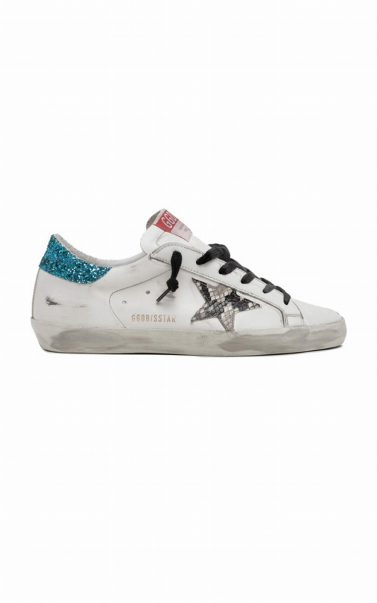 Women's Super-star Glitter-trimmed Leather Sneakers In White