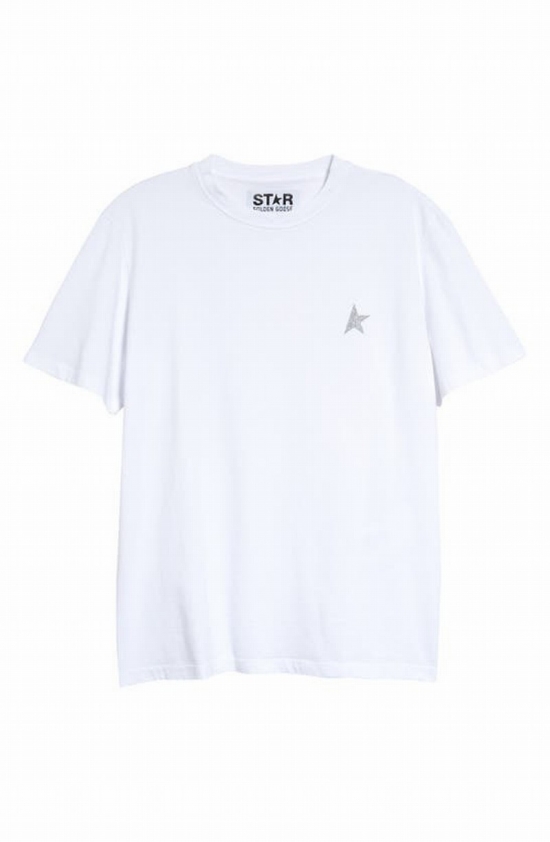 Star W`s Regular T-shirt / Small Star/ Glitter In Bianco