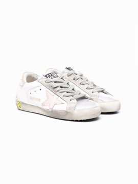 Kids' White Old School Velcro Leather Sneakers