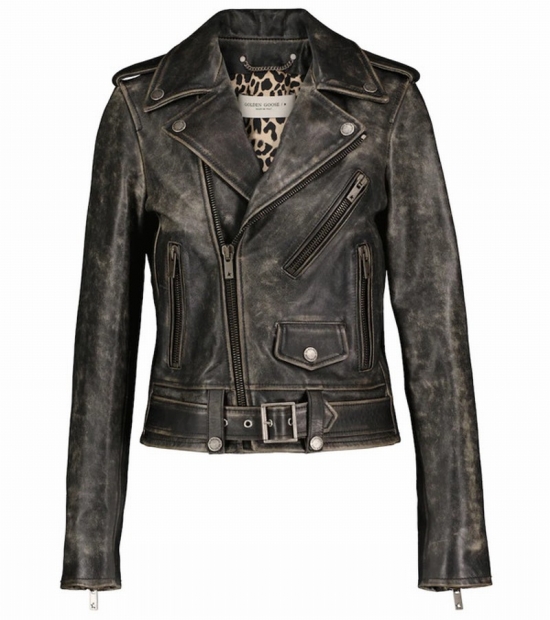 Black Vintage-effect Leather Perfecto Biker Jacket