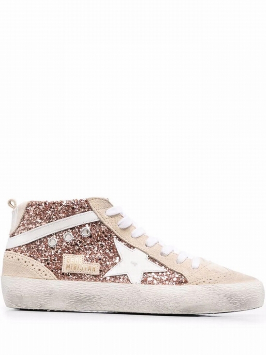 Mid Star Glitter Upper Leather Star Sneakers In Peach/pearl/white