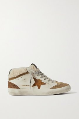 Mid Star Distressed Leather, Suede And Shearling Sneakers In Neutrals