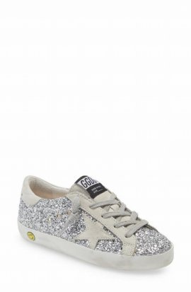 Kids' Sneakers Oro Glitterate In Pelle In Silver/ice