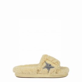 Women's Poolstar Glittered Shearling Slides In Beige