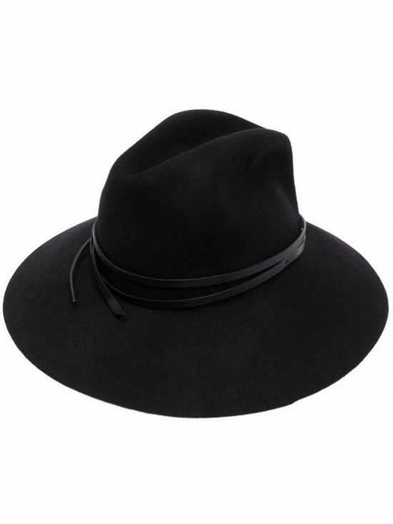 Golden Fedora Hat Felt With Leather Belt In Black