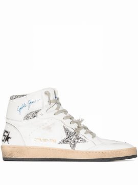 Sky-star Sneakers In Leather With Glitter Inserts In White