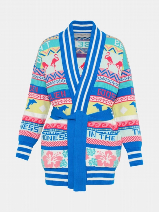 Multicolor Cotton Journey Cardigan In Blue