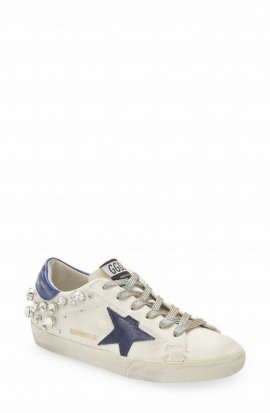 Super-star Crystal Embellished Sneaker In White/ Navy/ Blue