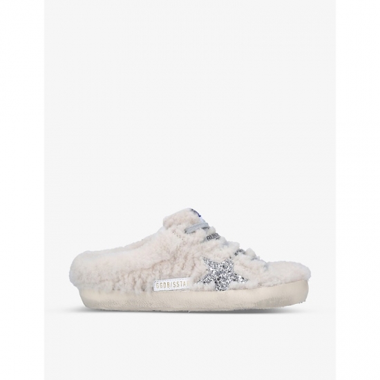 Superstar Sabot Distressed Shearling Trainers In White/oth