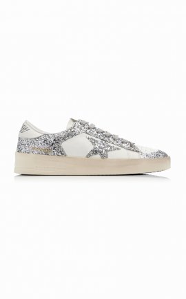 Women's Stardan Glittered Leather Sneakers In White