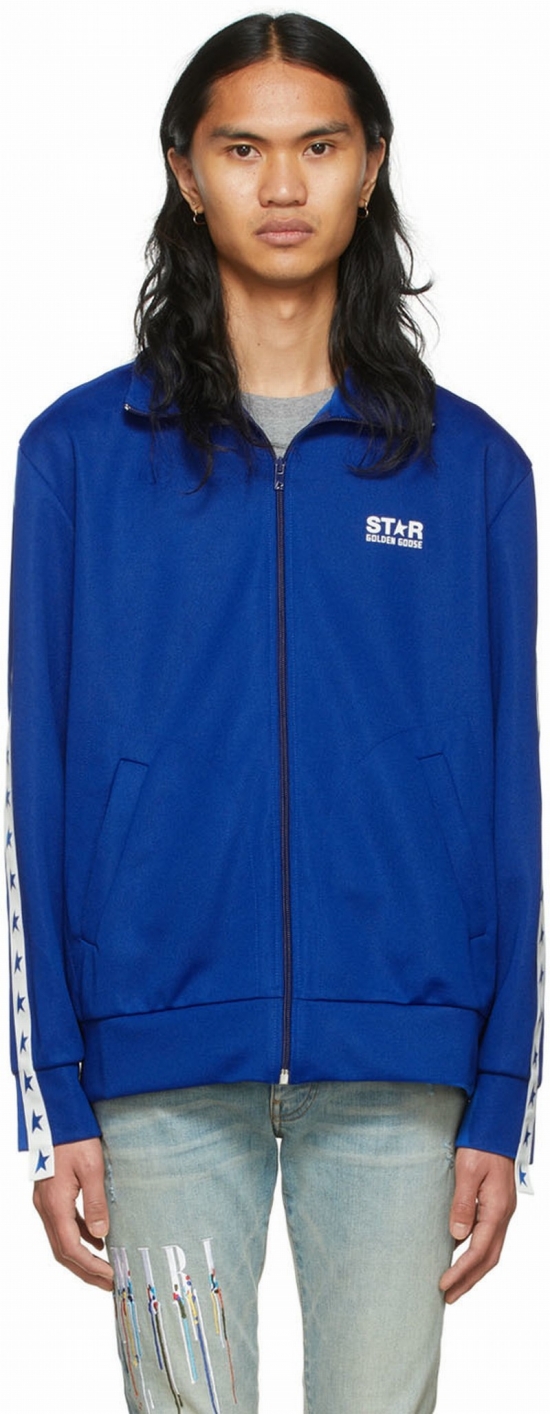 Star Zipped Track Jacket Denistriacetate Logo Star Strip In Bluette/white