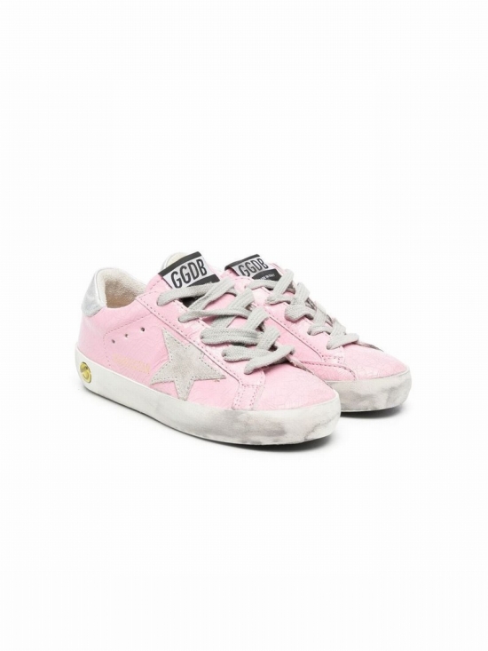 Kids' Super-star Cracked Leather Sneakers In Pink