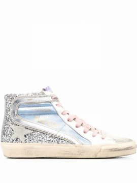 Slide Glitter-detail High-top Sneakers In Blau