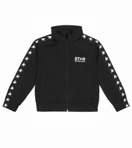 Kids' Girl's Zipped Star-printed Track Jacket In Black