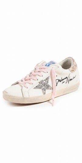 Super Star Glitter Star Sneakers In White/silver/beige Leo