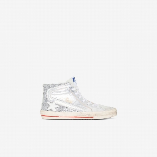 Silver Slide High Top Leather Sneakers