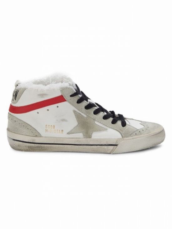 Mid Star Shearling-lined Distressed Leather And Suede Sneakers In Grey