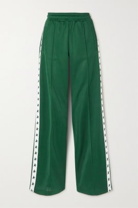 Striped Jersey Wide-leg Track Pants In Green