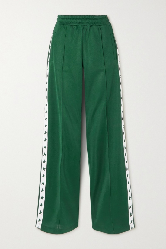 Striped Jersey Wide-leg Track Pants In Green