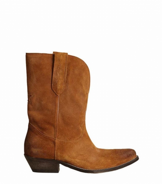 Low Wish Star Suede Western Boots In Brown