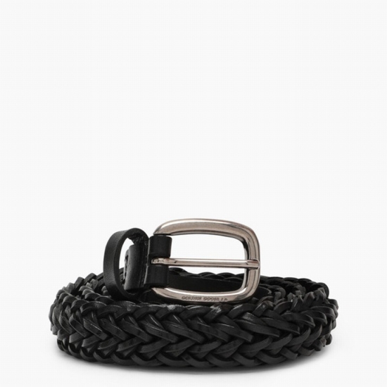 Interwoven Leather Buckle Belt In Black