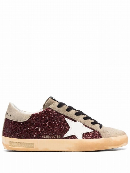 Superstar Glitter-embellished Low-top Sneakers In Burgundy