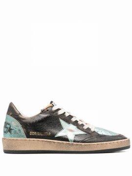 Ballstar Mixed Leather Low-top Sneakers In Black/mint