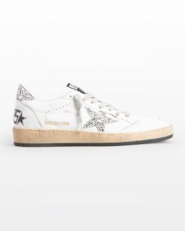 Ballstar Leather Glitter Sneakers In White/silver