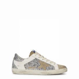 Superstar Distressed Glittered Leather And Suede Sneakers In Silver